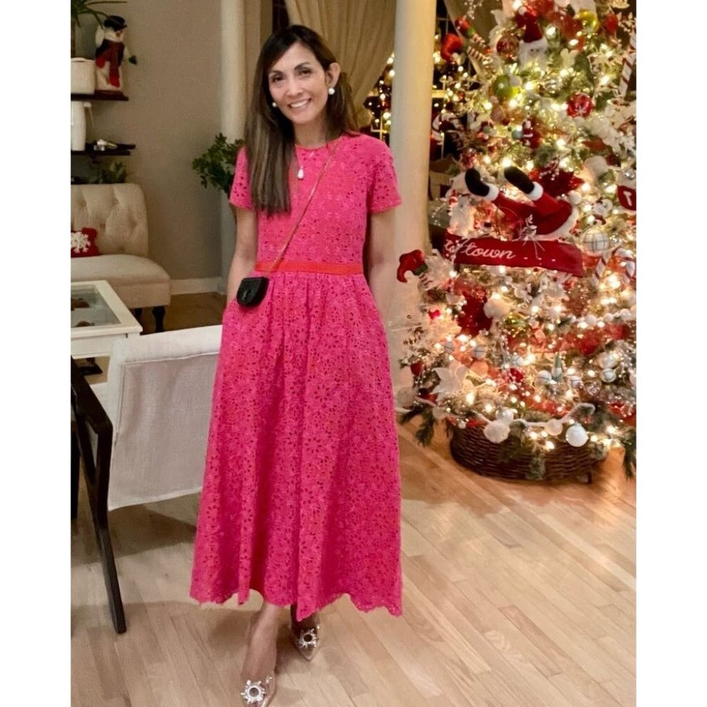 NWT J.Crew Short-sleeve Maxi in Sunset Fuchsia Eyelet Back Cutout Dress 14 - Picture 10 of 12